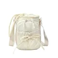 Chique beige nylon crossbody telefoontas met strik koordsluiting en verstelbare riem - Broken Wit