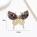 Detailed view of elegant purple crystal butterfly brooch with golden alloy and dimensions - Purple Iridescent Crystal Butterfly Style (XX0068)