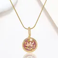 Detail of gold floral enamel necklace featuring freshwater pearl and pink flower pendant - Pink-Purple Floral Pearl Style (X3973)