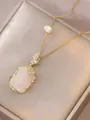 Detail of pink stone necklace with gold leaf motif and pearl on silk fabric - Necklace Only (Without Earrings) (X3674)