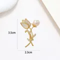Detailed view of tulip brooch with white opal petals and pearl measuring 3.5cm by 2.3cm - White Opal Pearl Tulip Style (XX0136)
