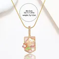 Detailed view of garden style pendant with pearls and colorful flowers on golden chain - Pink Background Pearl Floral Rectangle Style (X3987)
