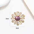 Macro detail of a 3cm floral pearl brooch with purple center and white shell petals - Purple Pearl White Shell Look Flower Style (XX0152)