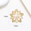 Detail view of flower brooch with white pearl and opal petals measuring 3.5cm x 3.5cm - Pale Yellow Opal Micro Inlaid Flower Style (XX0154)