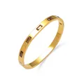 Gold plated stainless steel bangle featuring rectangle emerald zircon stone inlays - Gold with Coffee Crystal