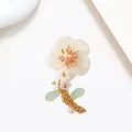 Elegant floral pearl brooch with white shell petals and gold wire wrap details - White MOP Orange Pearl Wire Wrap Flower Style (XX0019)