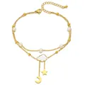 Detail of double-layer anklet with gold charms, white cloud, and star-moon pendants - Cloud Star Moon Style (TL0001)