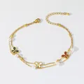 Detailed view of double-layer butterfly anklet with pearls and multicolor charms - Butterfly Pearl Style (TL0002)