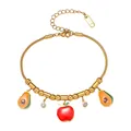 Detailed view of gold stainless steel snake chain with avocado and apple fruit charms - Avocado Apple Style (TT0381)