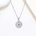 Garden style silver necklace with white flower pendant and green gemstone center - Silver Tone Green Heart Clover Style (X4370)