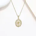French retro gold rose necklace with natural pearl and white zircon floral pendant - Gold Oval Rose Shell Style (X4371)