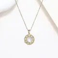 Golden sunburst pendant necklace featuring a white gemstone inlay and tiny zircons - Gold Sunflower Pearl Style (X4372)