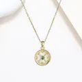 Golden flower necklace with green gemstone, white mother of pearl and beaded frame - Gold Green Zirconia Clover Style (X4373)