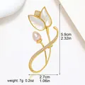 Elegant gold tulip brooch featuring iridescent mother of pearl and drop pearl pendant - MOP Pale Pink Teardrop Pearl Style (XX0191)