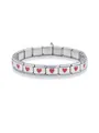 Bracelet à maillons modulaires en acier inoxydable avec un cœur en émail rouge - Rouge