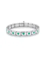 Italian charm bracelet in silver stainless steel with vibrant green enamel hearts - Emerald Green Heart