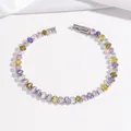 Elegant silver-tone titanium bracelet featuring oval multicolor zircon gemstones - Multicolor Mix (TT0286)