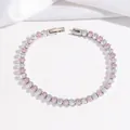 Silver-plated tennis bracelet featuring pink and clear oval crystals in a row - Pale Pink (TT0288)
