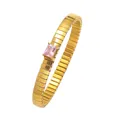 Elastic gold bracelet with marquise pink zircon and polished rectangular links for women - Rectangular Pink Zirconia (TT0383) / Gold-Pink (TT0383)