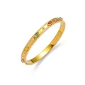 Bracelet jonc doré en acier inoxydable avec pierres marquise colorées et zircons blancs - Style Gemme Marquise Multicolore Dorée (TT0608)