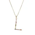 Collier chic doré avec pendentif lettre L orné de pierres colorées taille baguette - Lettre L Dorée Colorée