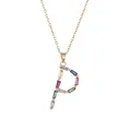 Collier doré avec pendentif lettre P serti de pierres précieuses multicolores taille baguette - Lettre P Dorée Colorée