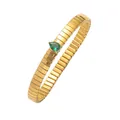 Bracelet Tubogas doré extensible orné d'une pierre verte centrale en forme de poire - Bracelet Élastique-Vert Foncé(TT0434)