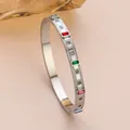 Silver titanium steel bangle with colorful rectangle crystals and clear zircons decoration - Silver Rectangular Colorful Stones Style (TT0615)