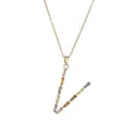 Collier doré avec pendentif en forme de V orné de zircons multicolores de haute qualité - Lettre V Dorée Colorée