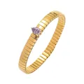 Pulsera tubogas de acero al titanio dorado con circonita púrpura en forma de pera - Pulsera Elástica-Púrpura(T0444)