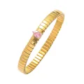 Pulsera de eslabones de acero dorado con un cristal rosa en forma de pera central - Pulsera Elástica-Rosa(TT0445)