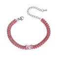Silver titanium steel bracelet featuring rectangular pink cubic zirconia and lobster clasp - Rose Red Gemstone Style (TT0287) / Rose Red