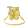 Bolso bandolera de lona a cuadros amarillos con flor grande de tela y colgantes florales - Amarillo
