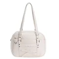 Cream white JK style bow shoulder bag with heart accents and scalloped pocket detail - White