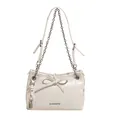 Chic off-white faux leather tote bag with elegant bow detail and metal chain strap - Off White