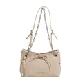 Beige large capacity tote bag with bow detail and silver chain strap for women - Khaki