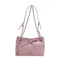 Pink glossy leather shoulder bag with a bow accent and elegant metal chain strap - Purple