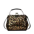 Sac bandoulière rétro avec paillettes dorées et noires, motif géométrique et fermoir métal - Or
