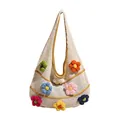Sac fourre-tout au crochet fait main avec fleurs 3D colorées et maille blanche aérée - Jaune