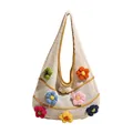 Borsa tote all'uncinetto in cotone crema con fiori colorati in maglia 3D - Giallo