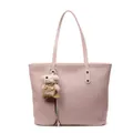 Pale pink tote bag with diagonal texture and cute bear charm for daily casual wear - No Pendant / Pink
