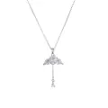 Silver necklace featuring a round zircon pendant with diamond-encrusted wings and pear drop - Silver Clear Round Stone Angel Wings (X4580 Steel)