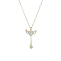 Gold-plated necklace featuring a winged heart pendant with clear zircon stones - Gold Clear Heart Angel Wings (X4581)