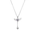 Chic silver necklace featuring purple heart pendant with sparkling wing details - Silver Purple Heart Angel Wings (X4582)