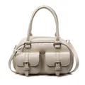 Bolso bowling retro blanco crema con bolsillos con hebilla y herrajes plateados - Blanco Roto