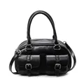 Bolso bowling vintage negro con múltiples bolsillos y detalles metálicos plateados - Negro