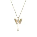 Elegant gold butterfly necklace with zircon pendant and sparkling central crystal stone - Gold Butterfly Rectangular Stone (X4585)