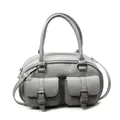 Bolso bowling gris con bolsillos frontales dobles y correa de hombro ajustable - Gris
