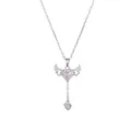 Silver necklace with pink heart pendant and sparkling angel wings on white background - Silver Pink Heart Angel Wings (X4587)