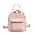 Mini mochila con estampado de cuadros rosas, cremalleras dobles y correas ajustables - Rosa